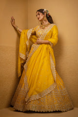 Yellow Organza Handworked Designer Lehenga with Sequin and Beaded Detailing