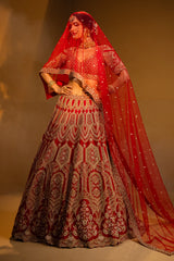 Red Raw Silk Designer Bridal Lehenga with Double Dupatta