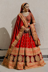 Vrushika Mehta Red Matka Silk Heavy Designer Bridal Lehenga with Double Dupatta