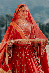 Vrushika Mehta Red Matka Silk Heavy Designer Bridal Lehenga with Double Dupatta