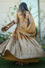 Golden Tissue Sequin Cutdana Worked Pleated Lehenga