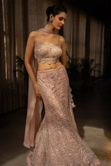Pastel Pink Net Designer Fish Cut Lehenga