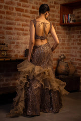 Brown Net Fish Cut Sequin Beaded Designer Lehenga