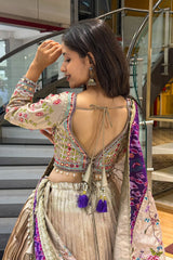 Golden Ombre Tissue Pleated Desginer Lehenga with Patola Border