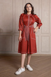 Rust Orange Linen Round Color Dress