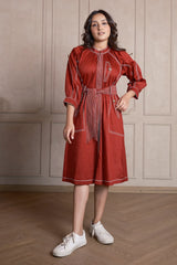 Rust Orange Linen Round Color Dress