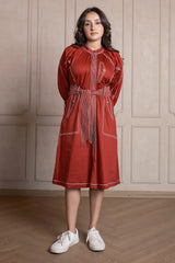 Rust Orange Linen Round Color Dress