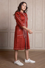 Rust Orange Linen Round Color Dress