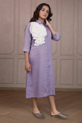 Lilac Linen Floral Patch Work Dress