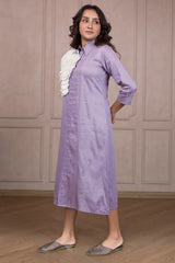 Lilac Linen Floral Patch Work Dress