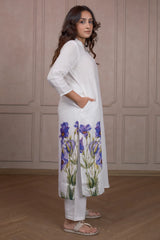 Pearl White Linen Floral Printed Co-Ord Set with Pocket