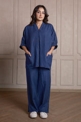 Navy Blue Linen Co-Ord Set with Pocket