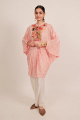 Light Pink Silk Intricate Thread Embroidery Kaftan Style Top