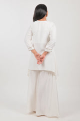 Off White Silk Mirror Embroidered Kurti Palazzo Set