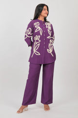Purple Jatan Cotton Embroidered Co-Ord Set