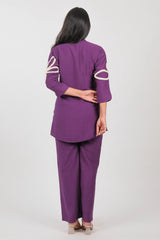 Purple Jatan Cotton Embroidered Co-Ord Set