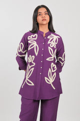 Purple Jatan Cotton Embroidered Co-Ord Set