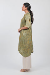 Green Crepe Silk Printed Shirt Style Kurti