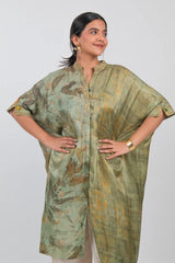 Green Crepe Silk Printed Shirt Style Kurti