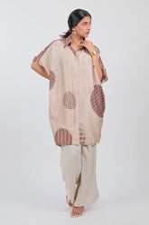 Beige Crepe Silk Printed Kurti Top