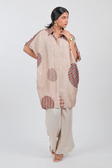 Beige Crepe Silk Printed Kurti Top