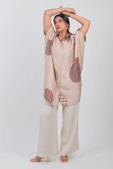 Beige Crepe Silk Printed Kurti Top