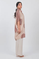 Beige Crepe Silk Printed Kurti Top
