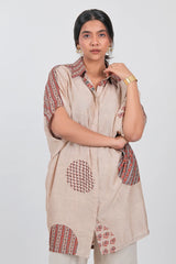 Beige Crepe Silk Printed Kurti Top