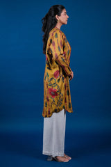 Mustard Crepe Silk Floral Printed Kurti