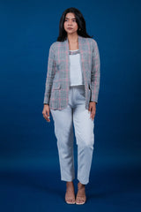 Off White Cotton Co-Ord Set with Checks Jacket