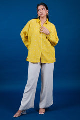 Yellow Cotton Thread Embroidered Tunic Top