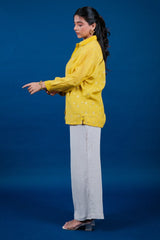 Yellow Cotton Thread Embroidered Tunic Top