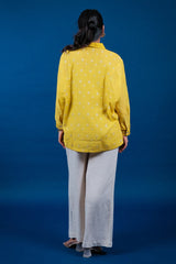 Yellow Cotton Thread Embroidered Tunic Top