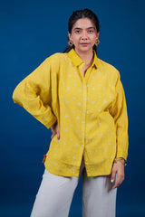 Yellow Cotton Thread Embroidered Tunic Top