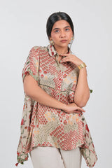 Multi Colored Crepe Silk Printed Kaftan Style Tunic