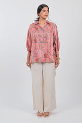Pink Crepe Silk Floral Print Kaftan Style Tunic