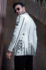 Pearl White and Black Imported Tuxedo Suit