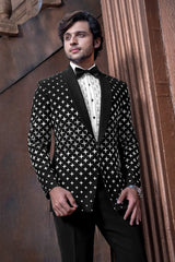 Black and Pearl White Imported Tuxedo Suit with Bow Tie