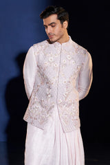 Light Pink Silk Asymmetrical Kurta Set with Floral Embroidery