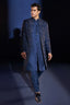 Blue Raw Silk Indo Western Set with Embroidery and Beads Work