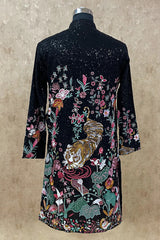 Black Georgette Floral Thread Embroidery Sequin Work Kurta Set with Animal Motifs
