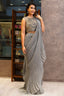 Grey Silk Heat Pleated Pre Stitched Fancy Saree