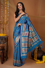 Sky Blue Traditional Patola Woven Saree in Silk