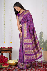 Violet Purple Traditional Patola Woven Saree in Silk