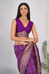 Violet Purple Traditional Patola Woven Saree in Silk