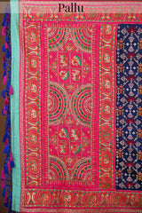 Blue Embroidery and Mirror Work Saree in Silk with Bird and Elephant Motifs