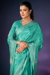 Sea Green Tissue Silk Saree with Sequin Border