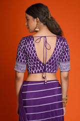 Purple Art Silk Saree with Floral Motif Border and Pallu