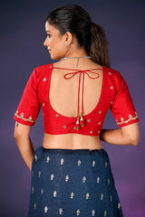 Peacock Blue Embroidery and Sequins Work Saree in Art Silk