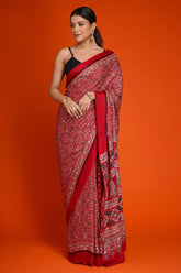 Maroon Art Silk Ajrakh Printed Saree with Paisley Motifs